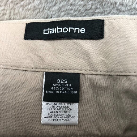 Liz Claiborne Mens Beige Linen-Cotton Blend Flat-Front Pants Size 32s - Picture 3 of 16